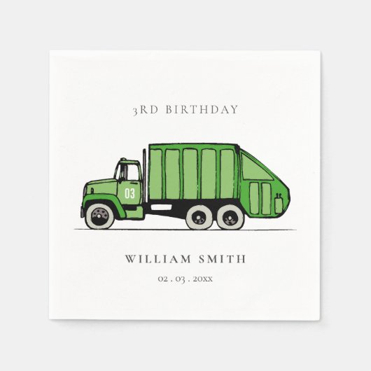 Serviette En Papier Jour vert mignon Garbage Truck Enfants N'importe q (Devant)