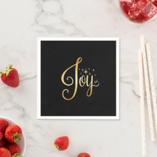 Serviette En Papier "Joy" Black Gold Script Élégant vacances