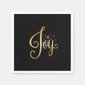 Serviette En Papier "Joy" Black Gold Script Élégant vacances (Devant)