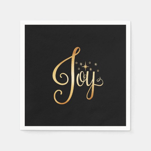 Serviette En Papier "Joy" Black Gold Script Élégant vacances (Devant)