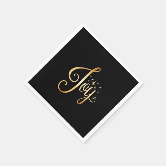 Serviette En Papier "Joy" Black Gold Script Élégant vacances (Coin)