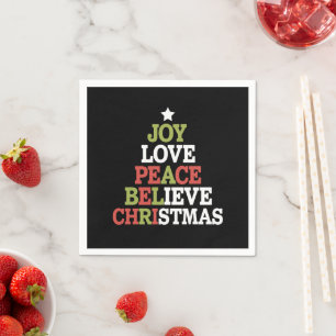 Serviette En Papier Joy Love Peace Believe Christmas Tree Family