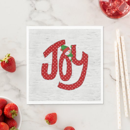 Serviette En Papier Joy Snowman sur White Birch (En situation)