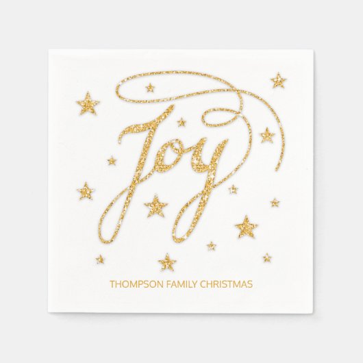 Serviette En Papier JOY Text Faux Gold Parties scintillant Look & Cust (Devant)
