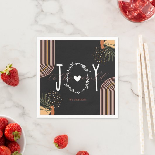 Serviette En Papier Joy to the World Modern Boho Noël (En situation)