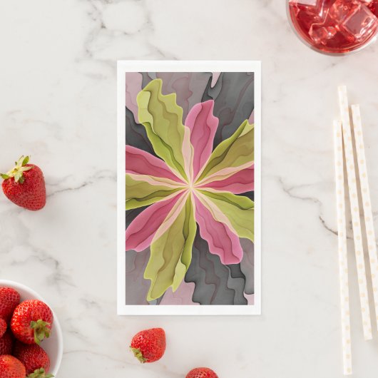 Serviette En Papier Joy, Vert rose Anthracite Imaginaire Fleur Fractal (En situation)