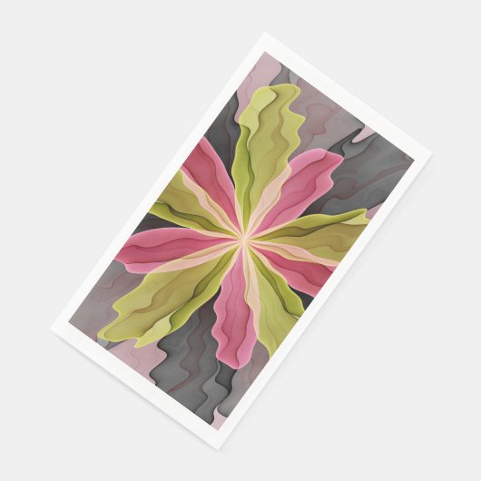 Serviette En Papier Joy, Vert rose Anthracite Imaginaire Fleur Fractal (Coin)