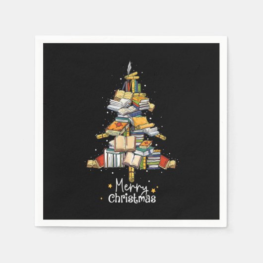 Serviette En Papier Joyeuse bibliothèque de Noël Arbre mignonne livre  (Devant)