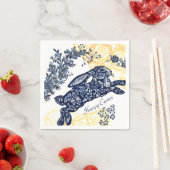 Serviette En Papier Joyeuse Chinoiserie de Rabbit jaune bleu pâques (En situation)