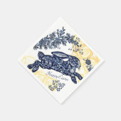 Serviette En Papier Joyeuse Chinoiserie de Rabbit jaune bleu pâques (Coin)