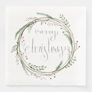 Serviette En Papier Joyeuse couronne d'aquarelle de Noël