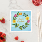 Serviette En Papier Joyeuse couronne d'aquarelle de Pâques tulipes (En situation)