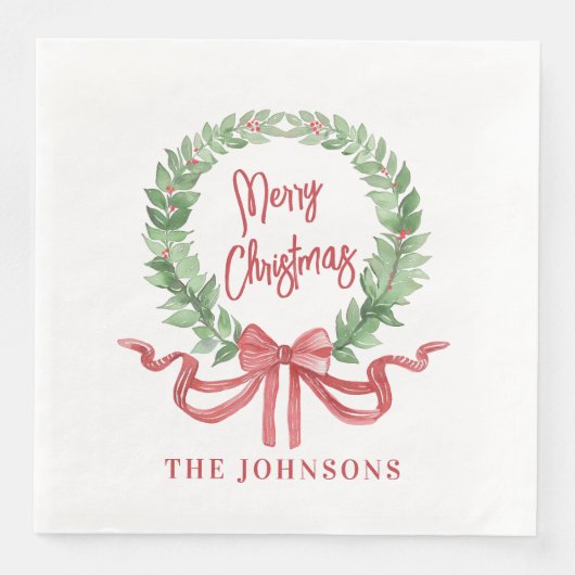 Serviette En Papier Joyeuse couronne de Noël (Devant)