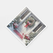 Serviette En Papier Joyeuse couronne de Noël à la porte de la maison (Coin)