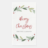 Serviette En Papier Joyeuse couronne de Noël Fêtes manuscrites (Devant)