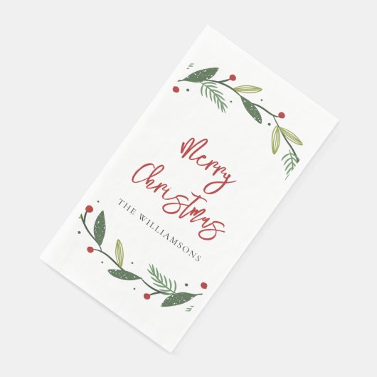 Serviette En Papier Joyeuse couronne de Noël Fêtes manuscrites (Coin)