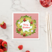 Serviette En Papier Joyeuse couronne et rayures de Noël (En situation)