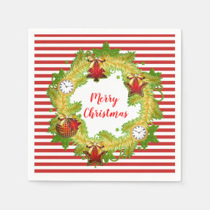 Serviette En Papier Joyeuse couronne et rayures de Noël