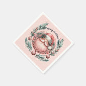 Serviette En Papier Joyeuse couronne Père Noël rose Noël (Coin)