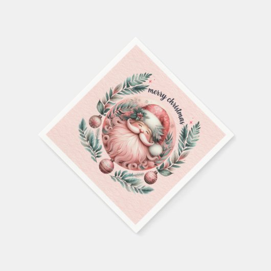 Serviette En Papier Joyeuse couronne Père Noël rose Noël (Coin)