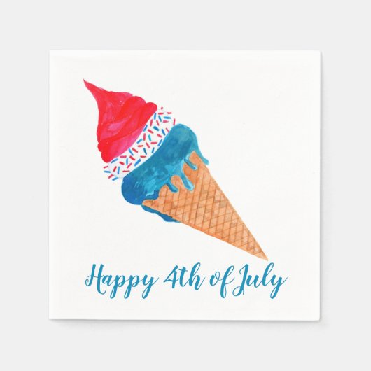 Serviette En Papier Joyeuse crème glacée 4 juillet aquarelle (Devant)