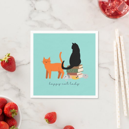 Serviette En Papier Joyeuse dame aux chats (En situation)