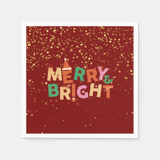 Serviette En Papier Joyeuse et brillante fête de Noël rouge (Devant)
