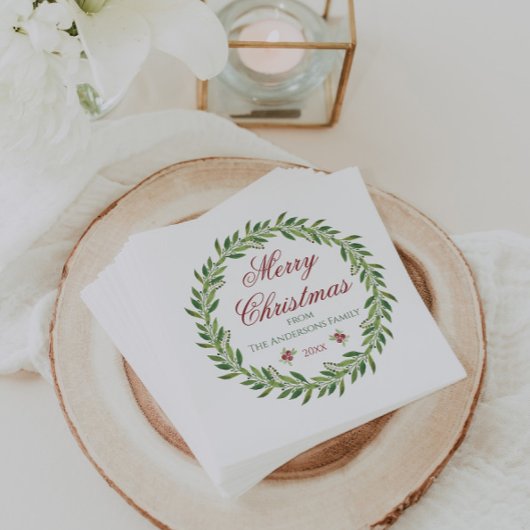 Serviette En Papier Joyeuse famille de couronnes de Noël