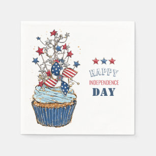 Serviette En Papier Joyeuse fête de l'indépendance aquarelle cupcake N