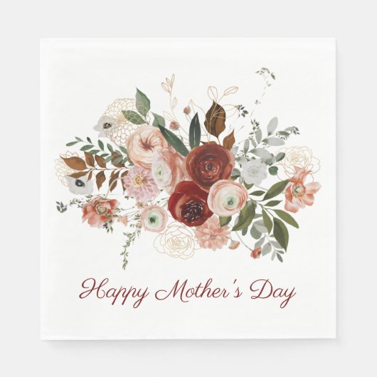 Serviette En Papier Joyeuse fête des mères Blush rose élégant floral (Devant)