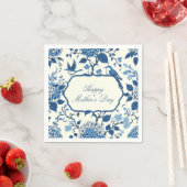 Serviette En Papier Joyeuse Fête des Mères Élégante Chinoiserie Bleue (En situation)