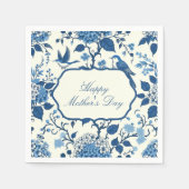 Serviette En Papier Joyeuse Fête des Mères Élégante Chinoiserie Bleue (Devant)