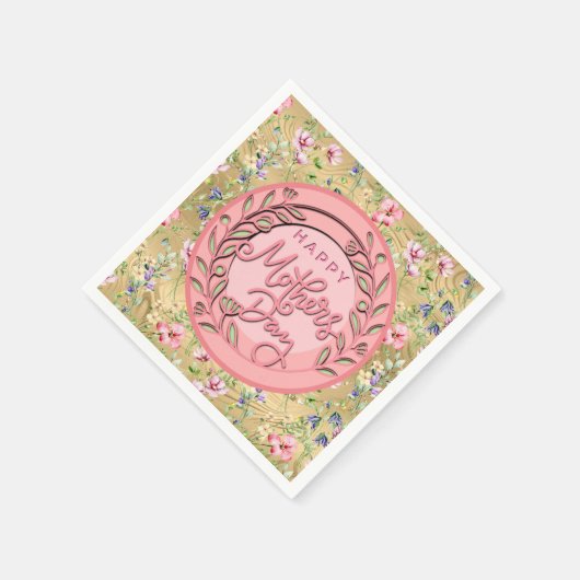 Serviette En Papier Joyeuse fête des mères Élégante florale rose moder (Coin)