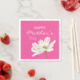 Serviette En Papier Joyeuse Fête des Mères Fleur Artistique blanche