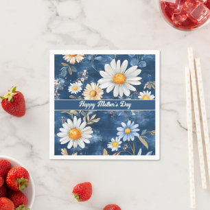 Serviette En Papier Joyeuse fête des mères Marguerites bleues et blanc