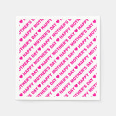 Serviette En Papier Joyeuse fête des mères rose chaud sur papier blanc (Devant)