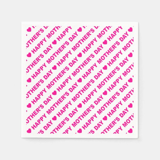 Serviette En Papier Joyeuse fête des mères rose chaud sur papier blanc (Devant)