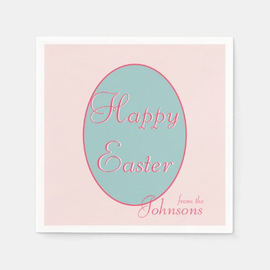 Serviette En Papier Joyeuse fête des oeufs de Pâques bleu rose (Devant)