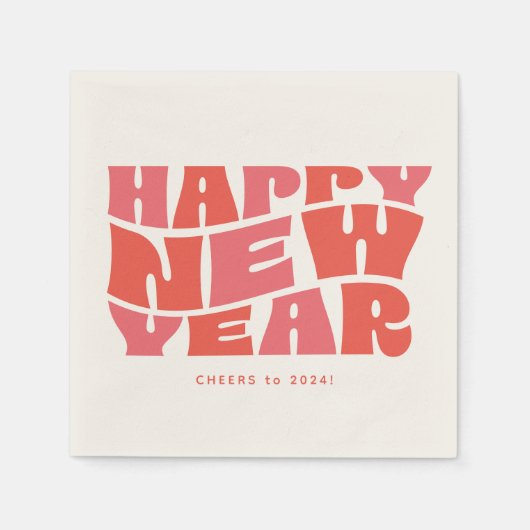 Serviette En Papier Joyeuse fête du Nouvel An fun tendance rétro rose  (Devant)