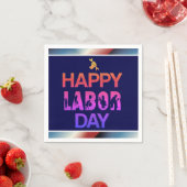 Serviette En Papier Joyeuse Fête Du Travail Rétro Bleu (En situation)