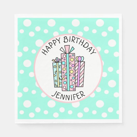 Serviette En Papier Joyeuse fille rose et verte à la menthe (Devant)