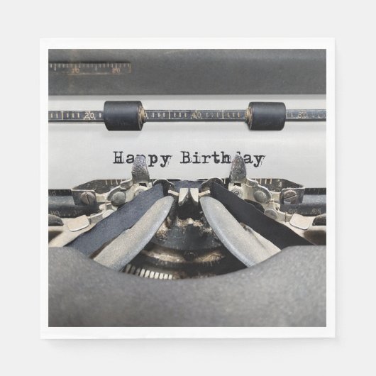 Serviette En Papier Joyeuse machine à écrire rétro Anniversaire (Devant)