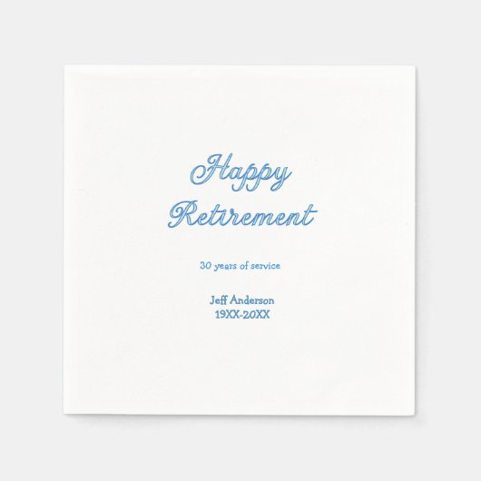 Serviette En Papier Joyeuse retraite bleue années de service nom paste (Devant)