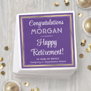 Serviette En Papier Joyeuse retraite Élégante Purple et Gold Party