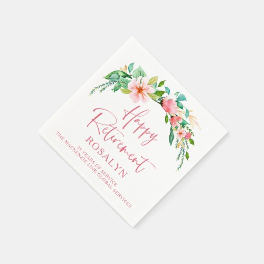 Serviette En Papier Joyeuse retraite Tropical Floral Script rose (Coin)