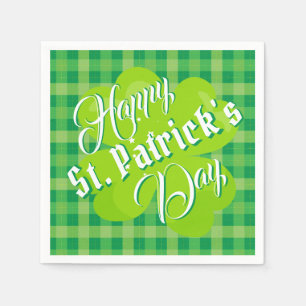 Serviette En Papier Joyeuse Saint-Patrick Vert Tartan Trèfle Chanceux