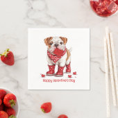 Serviette En Papier Joyeuse Saint-Valentin Bouledogue Anglais (En situation)