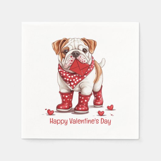 Serviette En Papier Joyeuse Saint-Valentin Bouledogue Anglais (Devant)
