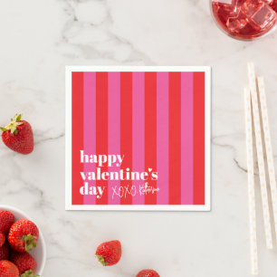 Serviette En Papier Joyeuse Saint-Valentin Papier Rayé Rouge Rose