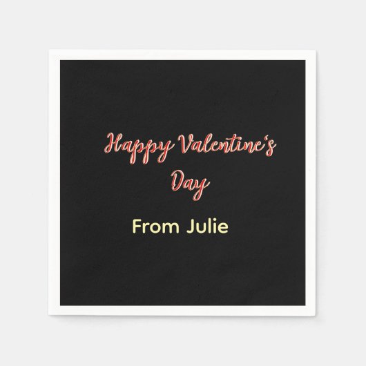 Serviette En Papier Joyeuse Saint-Valentin rouge noir de nom stylé (Devant)